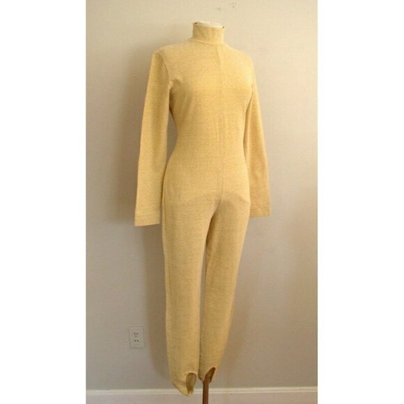Vintage 90s Ashley Brooke Champagne Gold Mock Neck Catsuit M/L - Picture 9 of 12